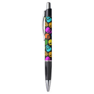 Stylo Motif coloré de crânes dans le noir