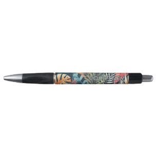 Stylo Motif d'art Feuille turquoise bleu vert rose orang