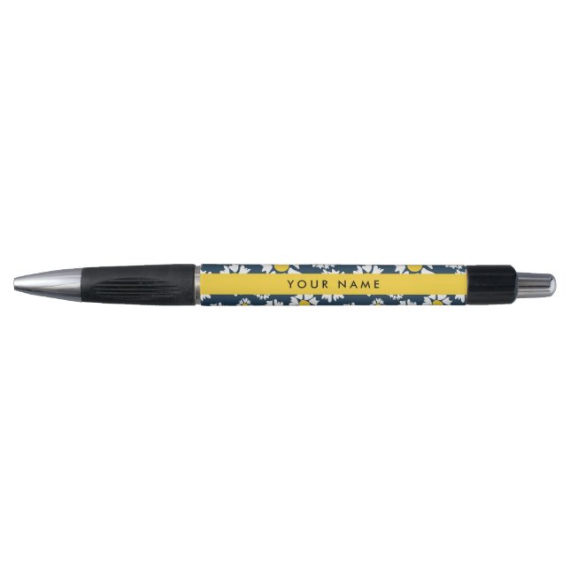 Stylo Motif de marguerite, marguerites blanches, Votre n (Devant)
