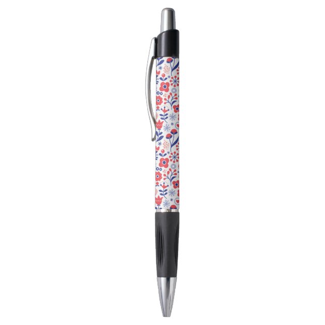 Stylo Motif floral bleu et de corail (Haut (Vertical))