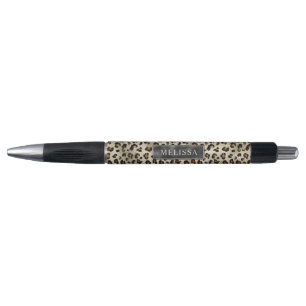 Stylo Motif imprimé léopard en beige avec nom