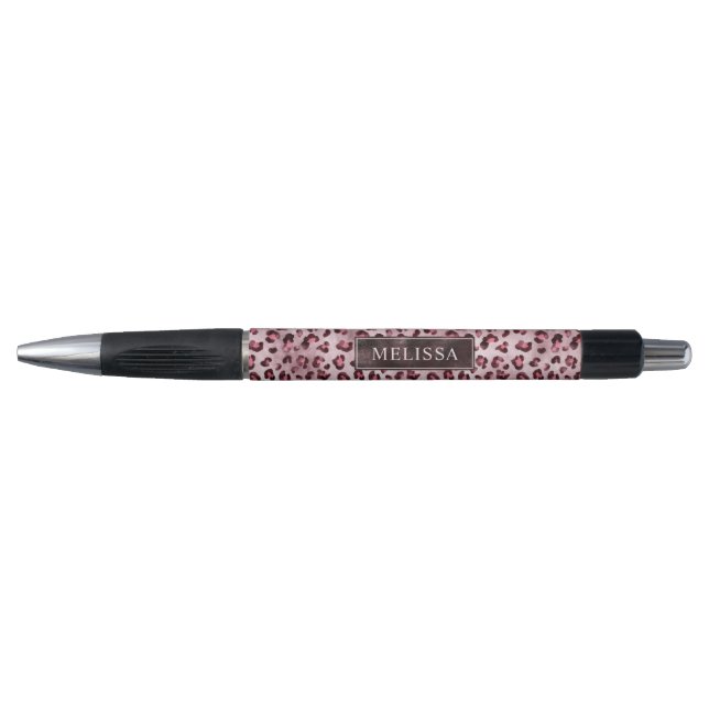 Stylo Motif imprimé léopard en rose avec nom (Devant)