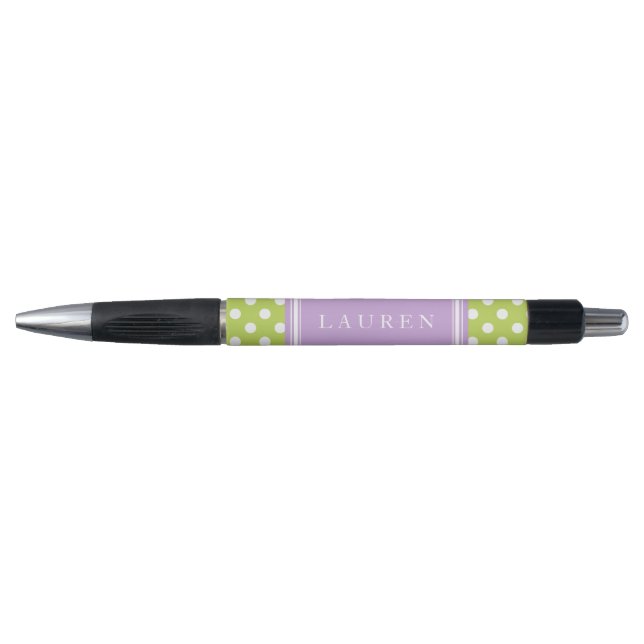 Stylo Motif Pois personnalisé vert et lavande (Devant)
