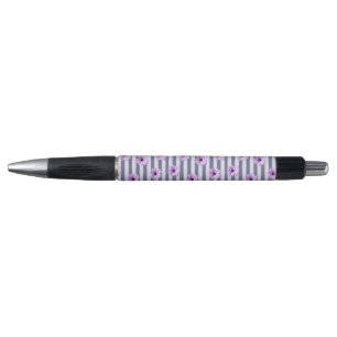 Stylo motif rayé avec des pâquerettes violettes