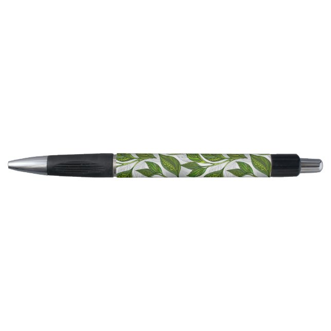 Stylo Motif sans couture avec Feuilles de thé vert (Devant)