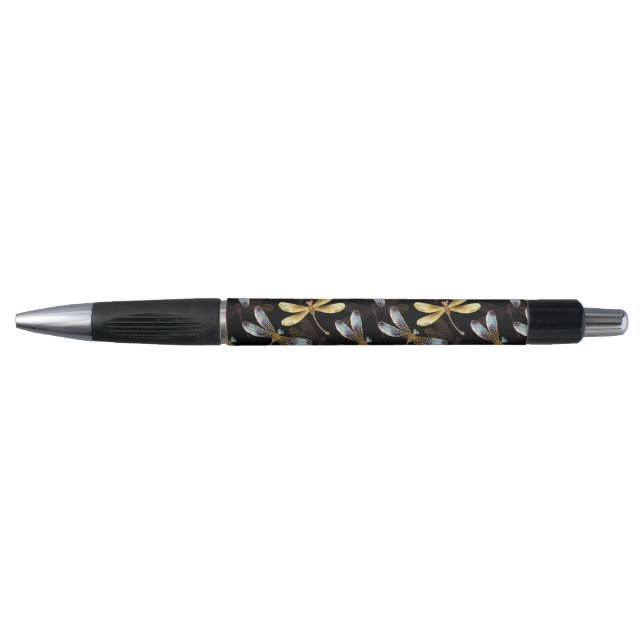 Stylo Motif sans couture avec libellules d'or (Devant)
