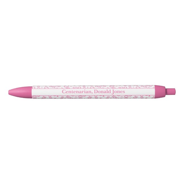 Stylo Noir 100e anniversaire Numéro d'âge Motif rose/blanc (Devant)
