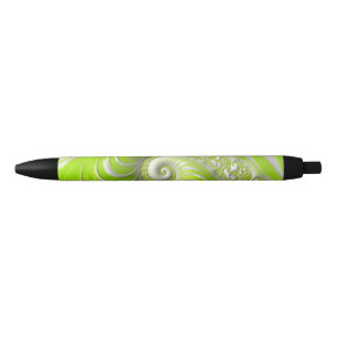 Stylo Noir Abstrait Moderne Lime Green Spiral Fractal