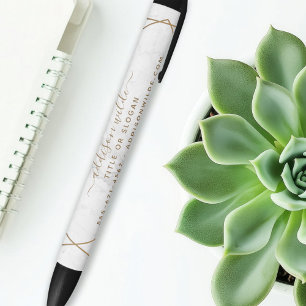 Stylo Noir Affaires Abstraites Marbre Blanc Géométrique Or