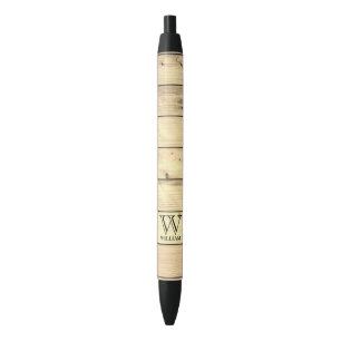 Stylo Noir Agritourisme rustique Monogramme Grain de bois