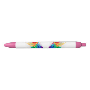 Stylo Noir Ailes fluffy arc-en-ciel