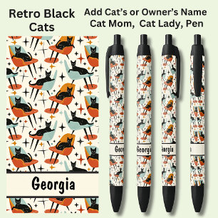 Stylo Noir Ajouter le nom du propriétaire ou du chat, Chats n