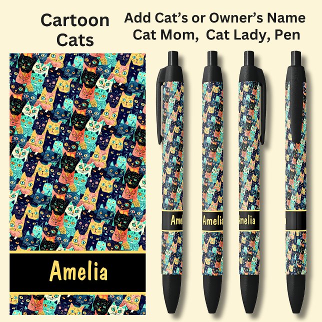 Stylo Noir Ajouter le nom du propriétaire ou du chat, Drôle C (Créateur téléchargé)