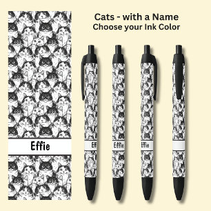 Stylo Noir Ajouter le nom du propriétaire ou du chat, illustr