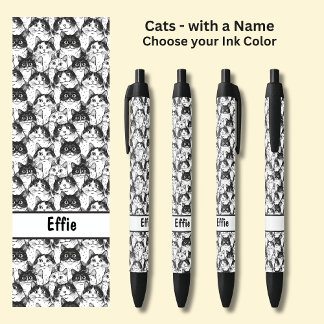 Stylo Noir Ajouter le nom du propriétaire ou du chat, illustr