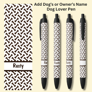 Stylo Noir Ajouter le nom du propriétaire ou du chien, les os