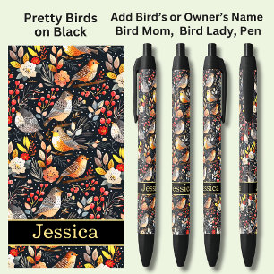 Stylo Noir Ajouter Nom, Orange Birds Red Berries