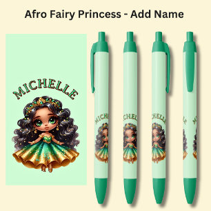 Stylo Noir Ajouter un nom, Afro Fairy Princess avec des bijou