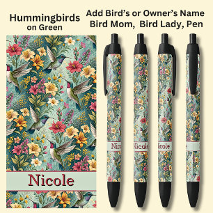 Stylo Noir Ajouter un nom, Hummingbirds on Green