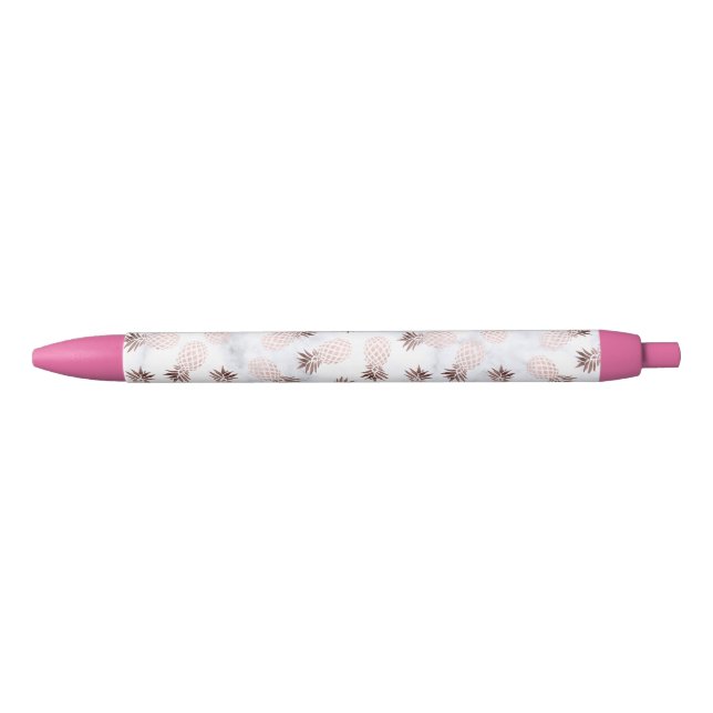 Stylo Noir ananas rose d'or de marbre blanc moderne élégant (Devant)
