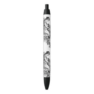 Stylo Noir Angel Avec Harpe Et Flore
