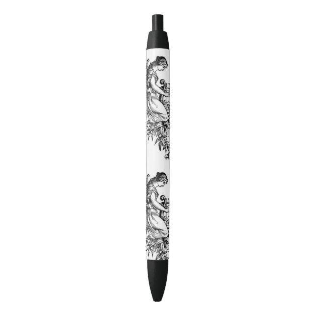 Stylo Noir Angel Avec Harpe Et Flore (devant Vertical)