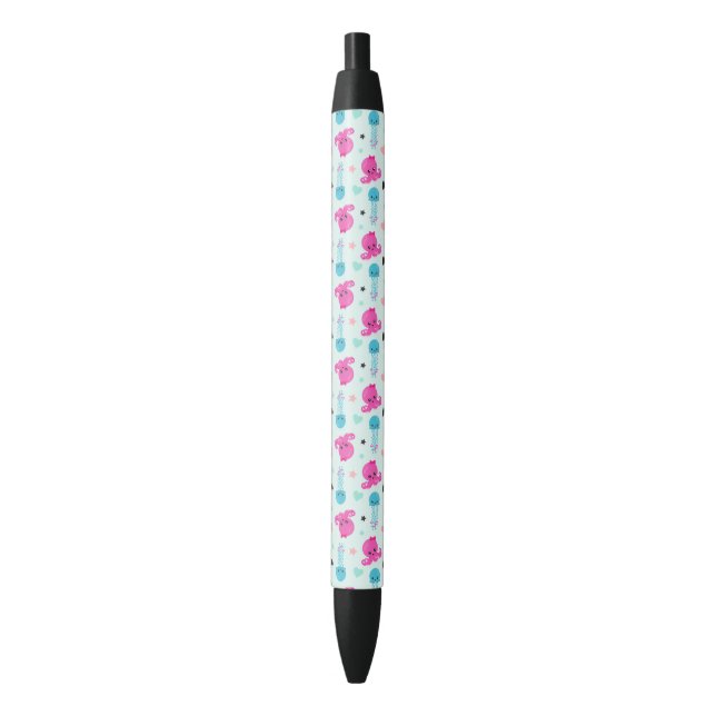 Stylo Noir Animaux de mer, Vie de mer, poulpe, méduses, Coeur (devant Vertical)