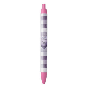 Stylo Noir Anniversaire Cœur Rayures Carreaux Blanc Violet Fé