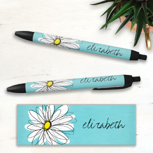 Stylo Noir Aqua and Yellow Whimsical Daisy Custom Text