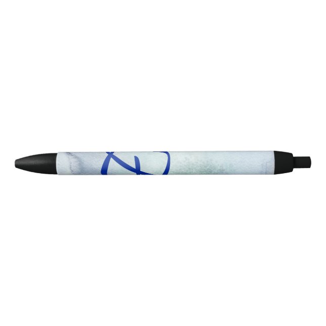 Stylo Noir Aquarelle bleu monogramme (Devant)