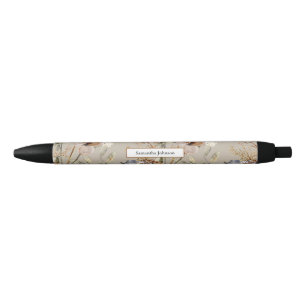 Stylo Noir Aquarelle florale Fleurs sauvages d'automne