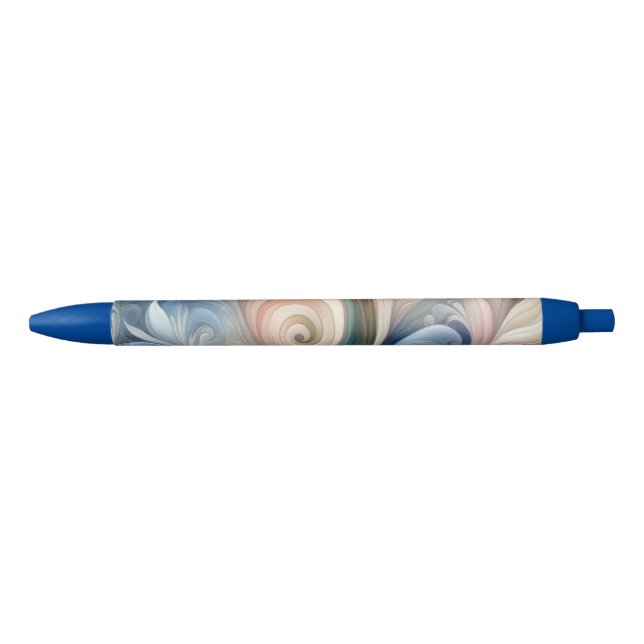 Stylo Noir Aquarelle Imaginaire Floral Pastel Bleu & Crème (Devant)