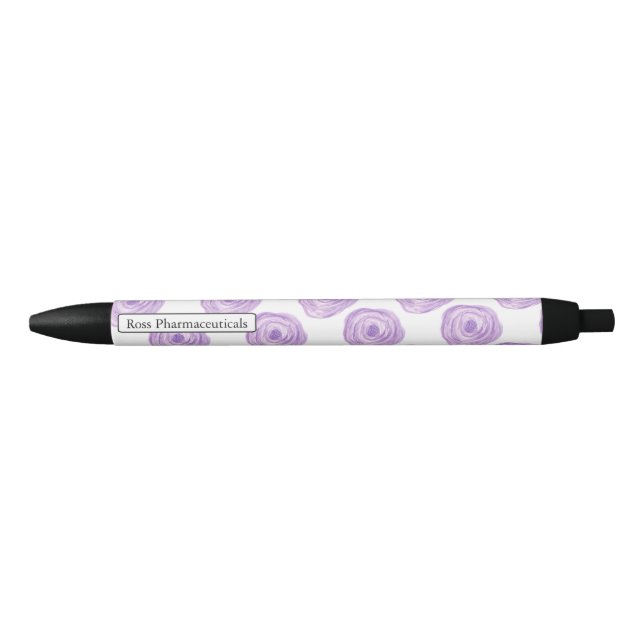 Stylo Noir Aquarelle personnalisée Fleur violet (Devant)