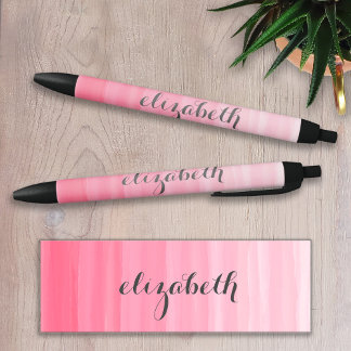 Stylo Noir Aquarelle rose Ombre feminine Monogramme Nom
