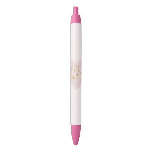 Stylo Noir Aquarelle rose or Coeur Bonjour Belle