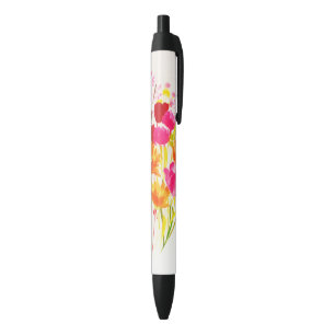 Stylo Noir Aquarelle rose pâle de prairie florale