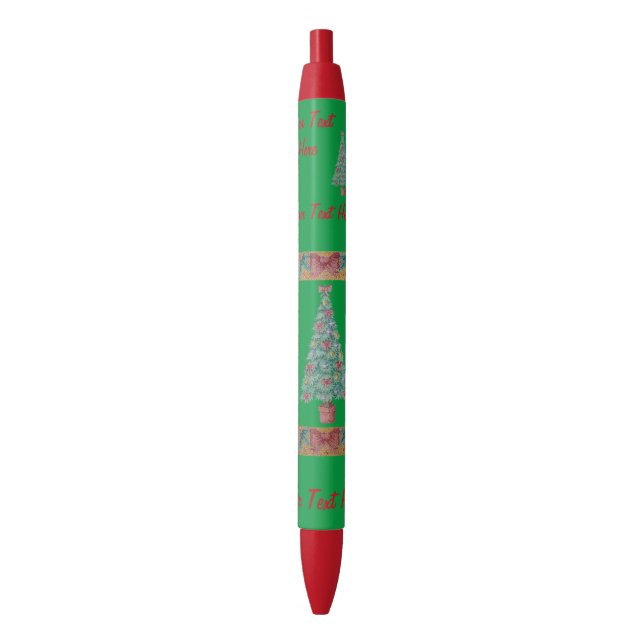 Stylo Noir Arbre de Noël orné de cloches aux arcs rouges (devant Vertical)