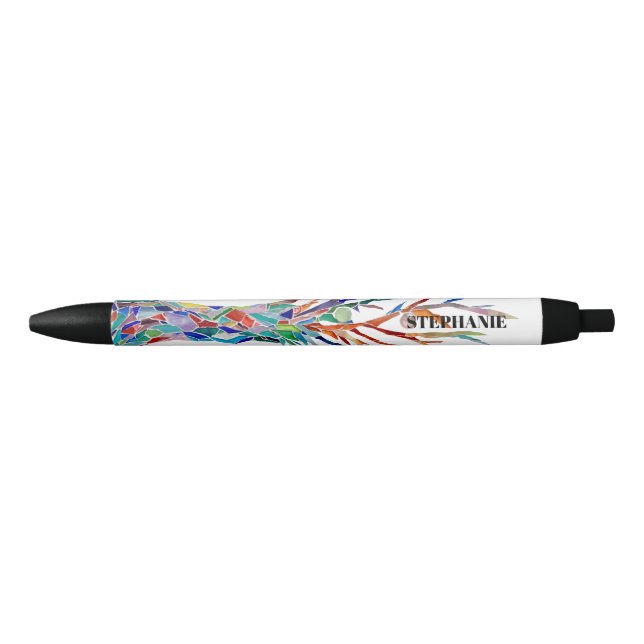 Stylo Noir Arbre mosaïque de nom personnalisé (Devant)