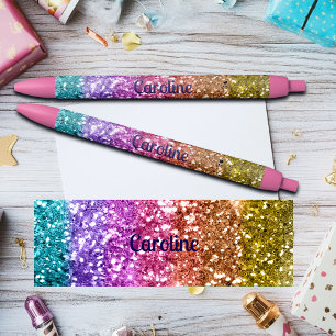 Stylo Noir Arc-en-ciel coloré Paillettes Nom personnalisé