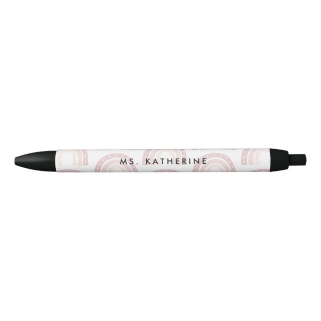 Stylo Noir Arc-en-ciel moderne Boho Pastel Cadeau rose (Devant)