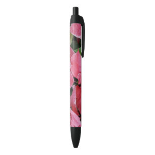 Stylo Noir Argent Star Marbre Poinsettias Pink Holiday Floral