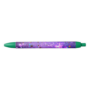 Stylo Noir Arrière - plan de feuille violet avec étoiles