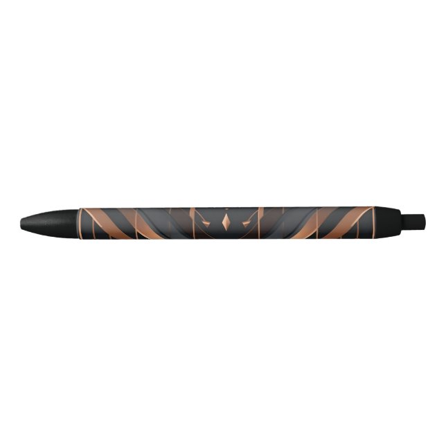 Stylo Noir Art Deco Copper & Silver Geometric Design (Devant)