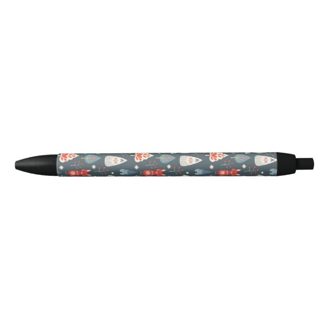 Stylo Noir Art populaire scandinave avec génomes de Noël (Devant)