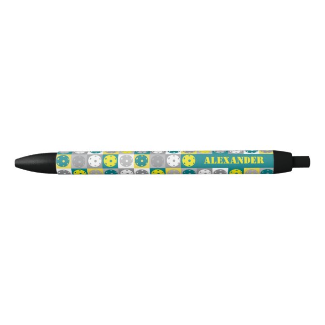 Stylo Noir Avec nom Pickleball jaune et vert (Devant)