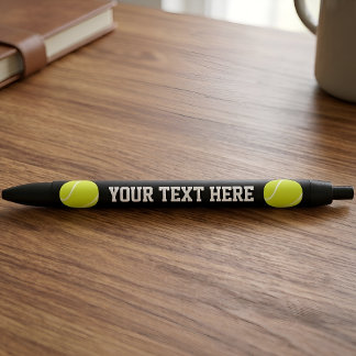 Stylo Noir Balle de Tennis Nom d'Équipe Personnalisé ou Texte