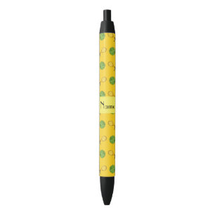 Stylo Noir Balles de tennis jaunes nommées personnalisées