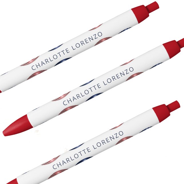 Stylo Noir Ballons patriotiques rouge blanc bleu nom (Créateur téléchargé)