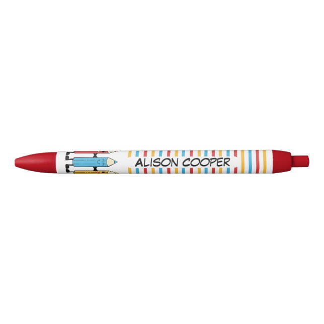Stylo Noir Bande dessinée de crayons de couleur amusante (Devant)
