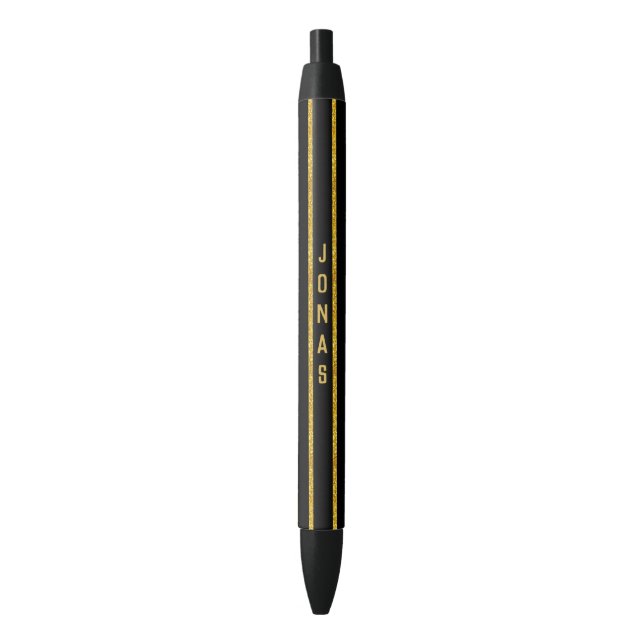 Stylo Noir Bandes de Parties scintillant d'or (devant Vertical)